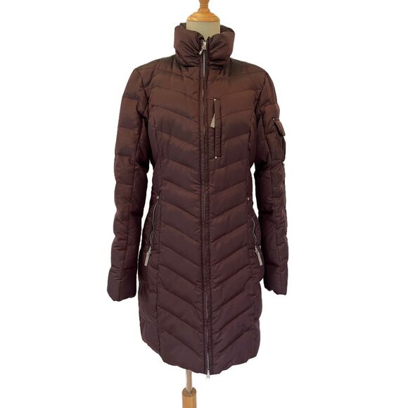 Eddie Bauer Full Length Burgundy Puffer Jacket Parka Goose Down Small Sun Valley - Picture 1 of 11